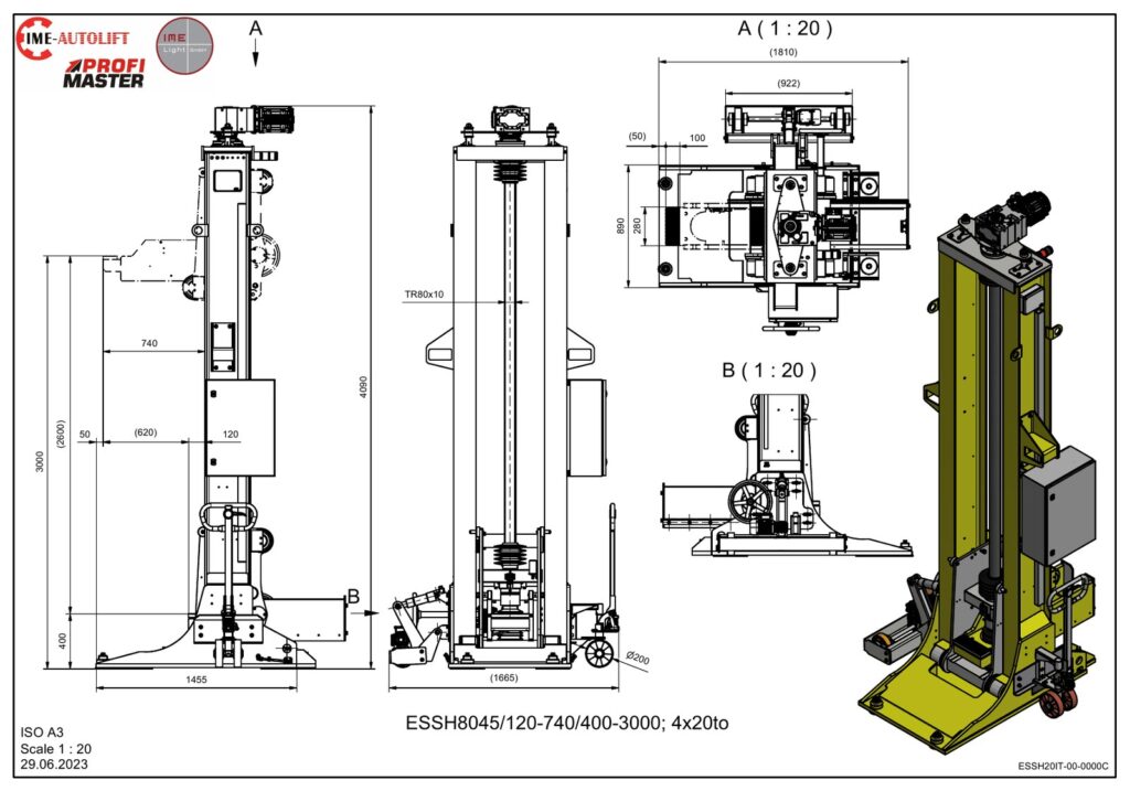 ESSH 8045 &ndash; Mobile S&auml;ulenhebeanlage 4 &times; 20 t